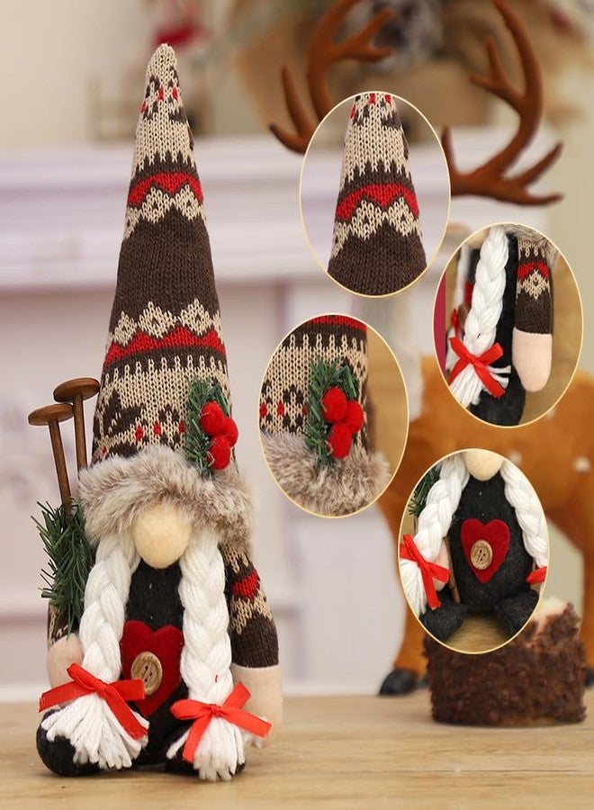 HEPOVER Christmas Gnome Decoration Plush with Gingerbread Pinecone Ponytail，Nordic Handmade Xmas Scandinavian Tomte，Resin Tree Centerpieces for Desk Shelf Fireplace Winter Holiday Christmas Decor - Image 2